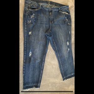Plus Size True Craft Distressed Jeans with Flower Appliqués